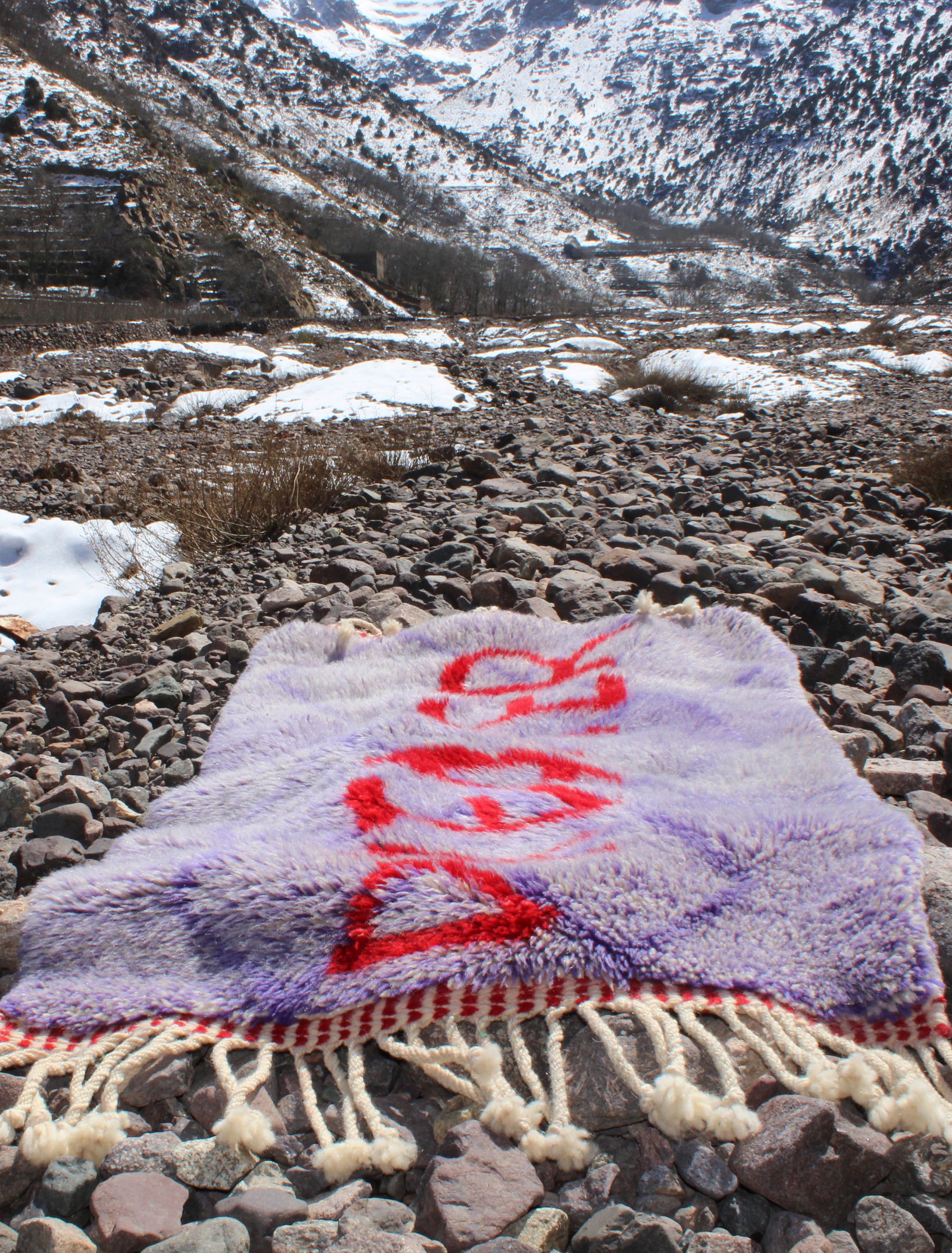 Experience the elegance of our 'Royal Dreamscape Rug,' featuring a handwritten 'Dreamer' in red yarn. The light purple base is intricately woven with a subtle Berber pattern, creating a truly unique and enchanting addition to your space. Elevate your decor with this regal blend of design and craftsmanship, where classic beauty meets artistic flair.