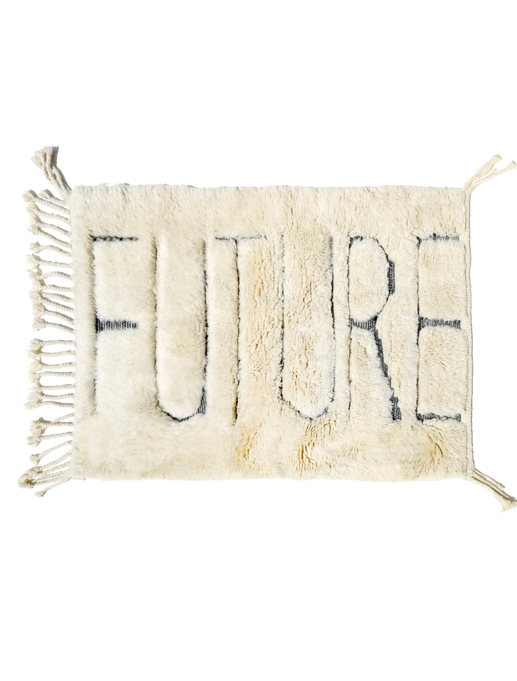 Elevate your interior with the understated allure of our Ivory Noir Whisper Rug. Featuring a discreet yet discernible 'Future' motif woven in black yarn, this rug harmonizes classic elegance with a touch of modern intrigue. Enrich your space with its subtle design and timeless charm, perfect for those seeking a unique blend of sophistication and contemporary flair.