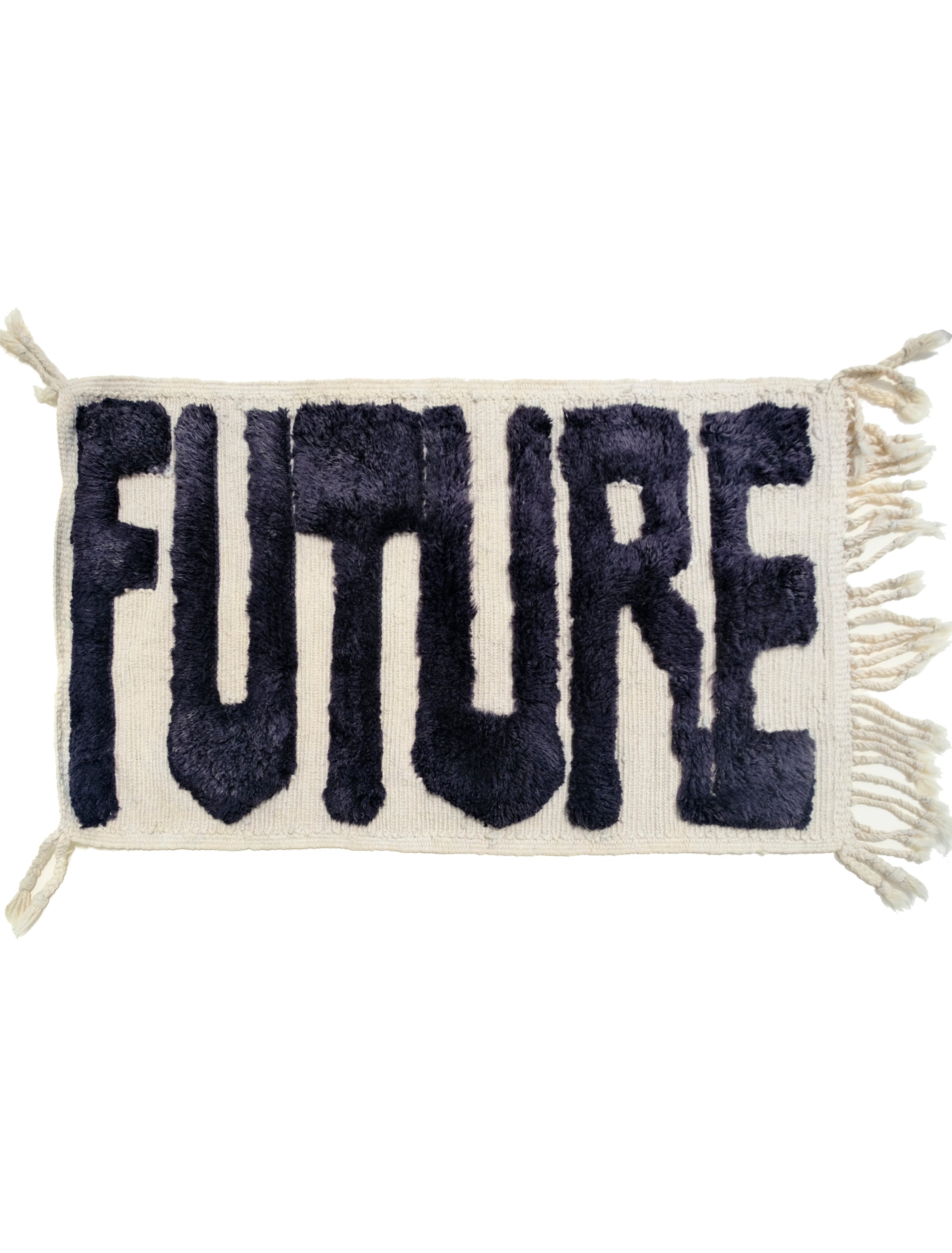 Elevate your space with the captivating "Ivory Noir Elegance Rug." Featuring embossed 'Future' letters in bold black yarn, this rug boasts a textured charm that adds a modern twist to classic black and white aesthetics. The result is a statement piece that seamlessly blends elegance and contemporary flair, making it an ideal addition to your home décor.