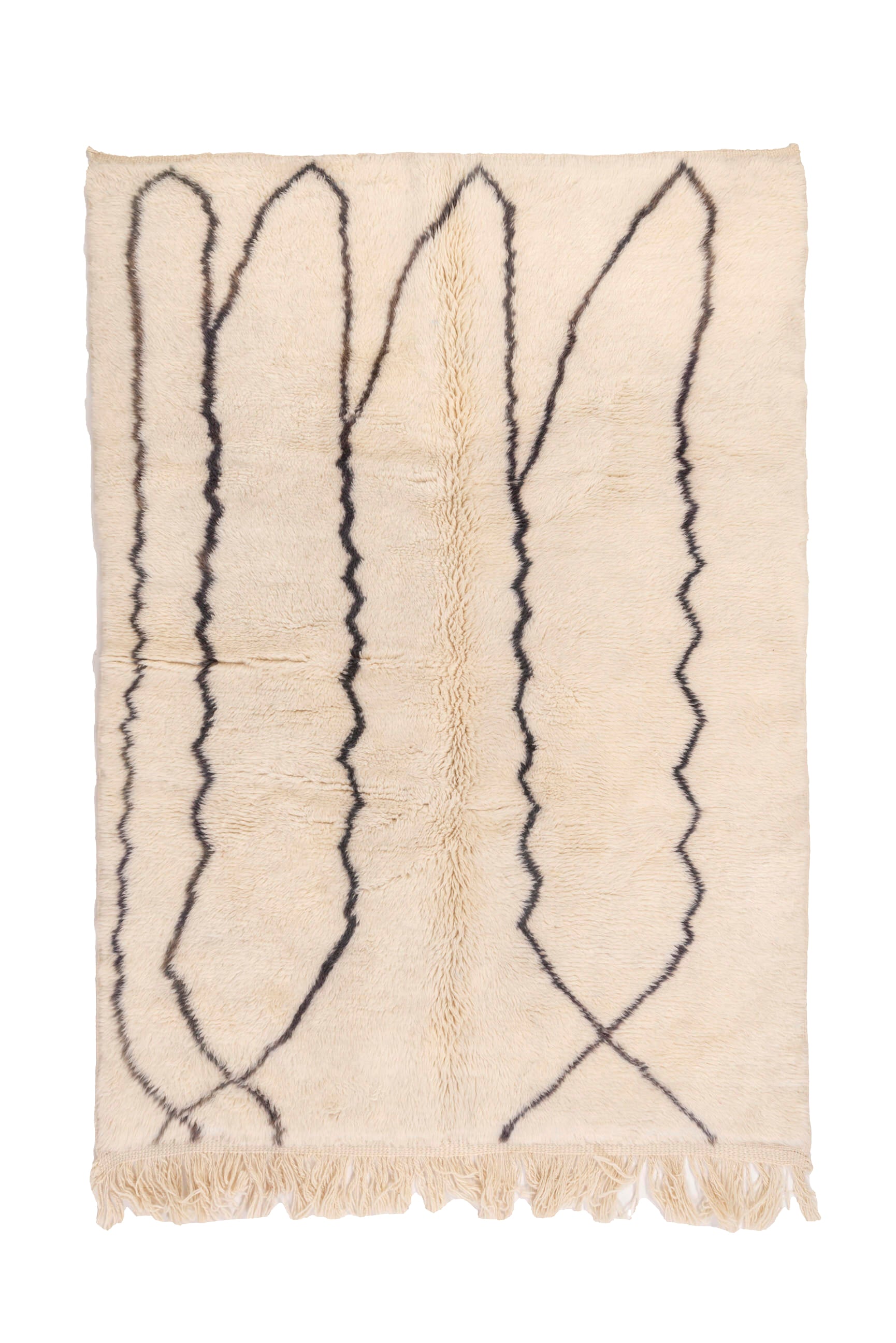 Elevate your space with our 'Ivory Streamlined Monochrome Rug.' Featuring a sleek ivory base adorned with black abstract lines, this rug effortlessly combines minimalistic design with modern flair, creating a captivating addition to your decor.