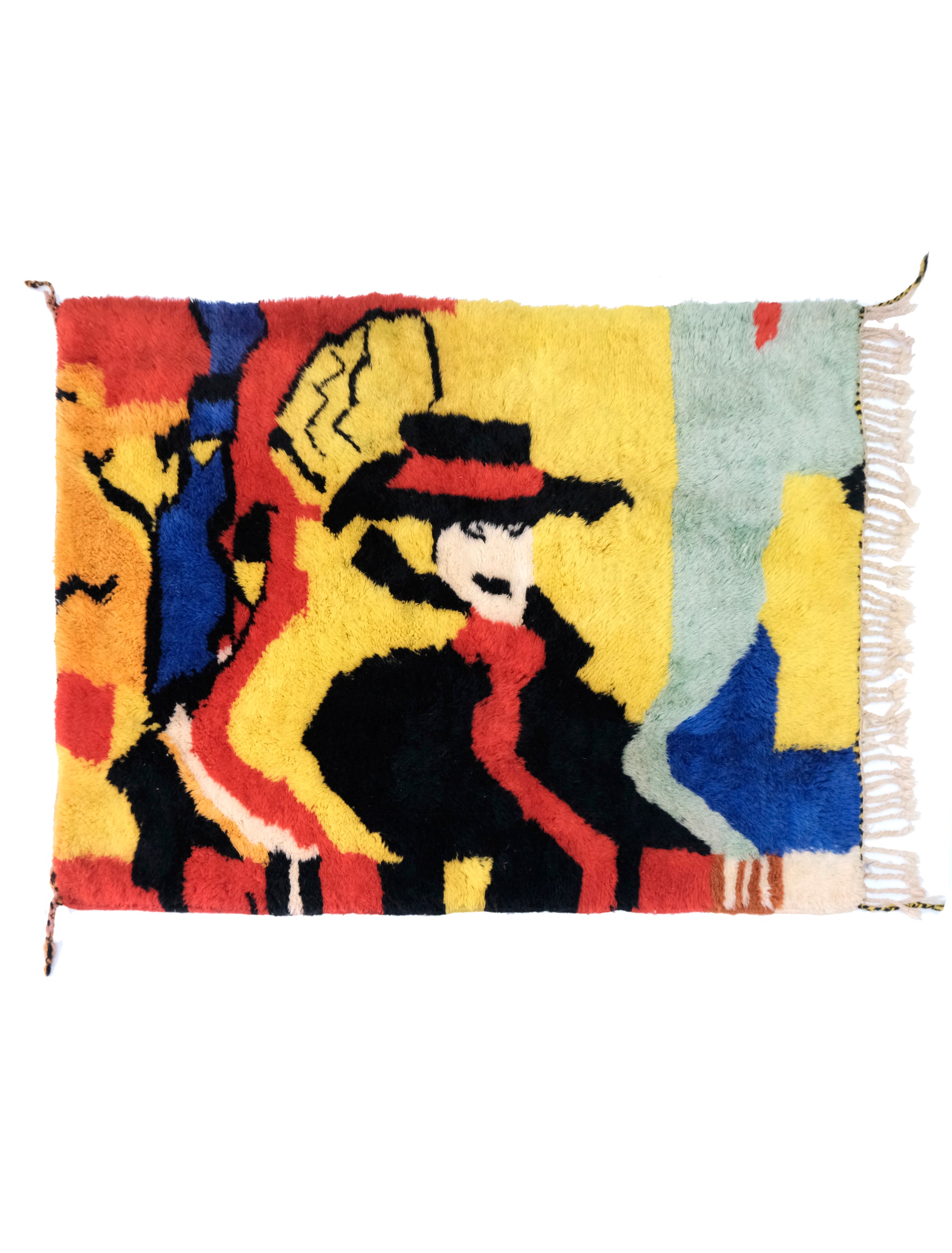 Elevate your space with our 'Vogue Revival Art Rug,' a vibrant homage to Irving Penn's iconic black and white Vogue cover. Infused with hues of red, yellow, green, and a touch of blue reminiscent of 80s web aesthetics, this rug captures both fashion history and artistic innovation. Channeling the energy of Penn's work, this multicolored masterpiece adds a dynamic touch to your decor, blending vintage charm with contemporary flair."