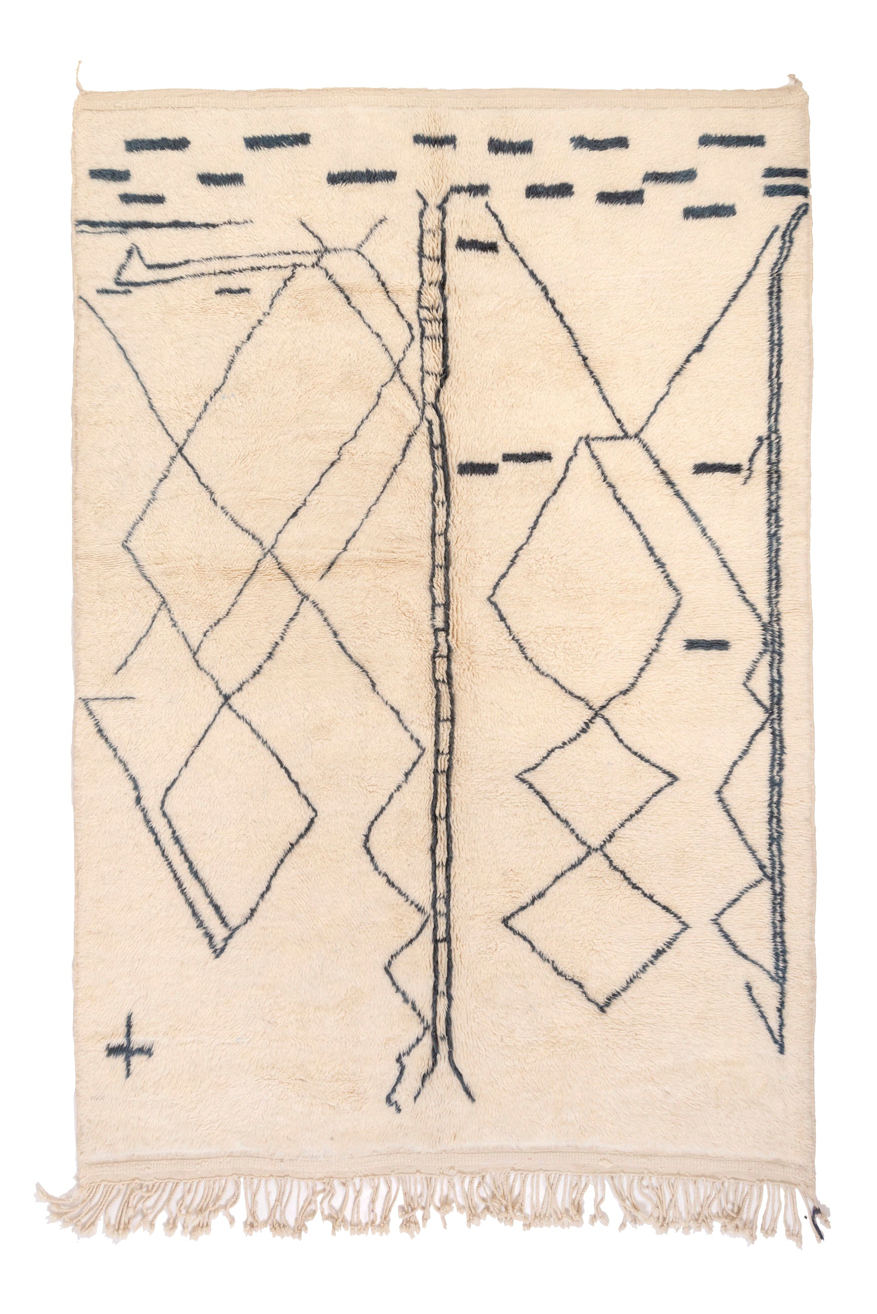 Enhance your space with our Ivory Geometric Maze Rug. This captivating piece features an ivory base adorned with an abstract irregular crisscross pattern and small black squares at the top, adding intrigue and sophistication to your decor.