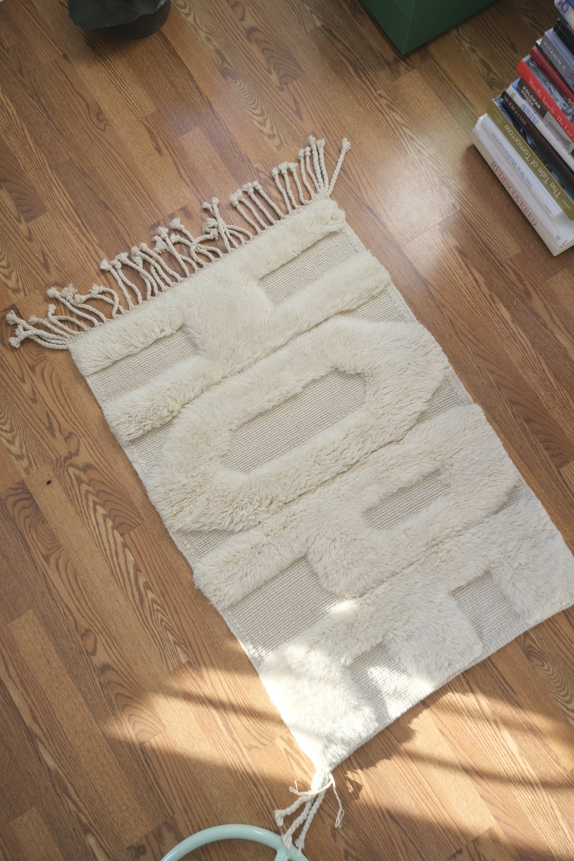 Introducing our 'Ivory Fuzzed Hope Rug,' a masterful blend of timeless sophistication and vibrant playfulness. Crafted with meticulous care, this rug features bold knotted 'Hope' letters that bring a touch of uniqueness to your space. The charming texture and spirited design infuse your home with positive energy, creating a perfect balance of classic elegance and joyful exuberance.